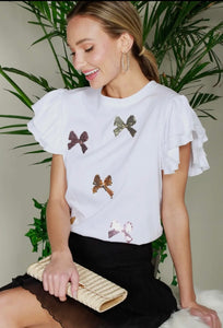 Vine and Love Sequin Bow Knit Top