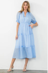 THML Blue Striped Tiered Maxi Dress