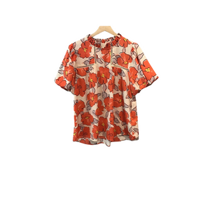 JODIFL Orange Floral Puffy Sleeve Top