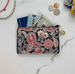 Black and red paisley pouch