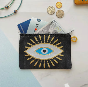 Black evil eye pouch