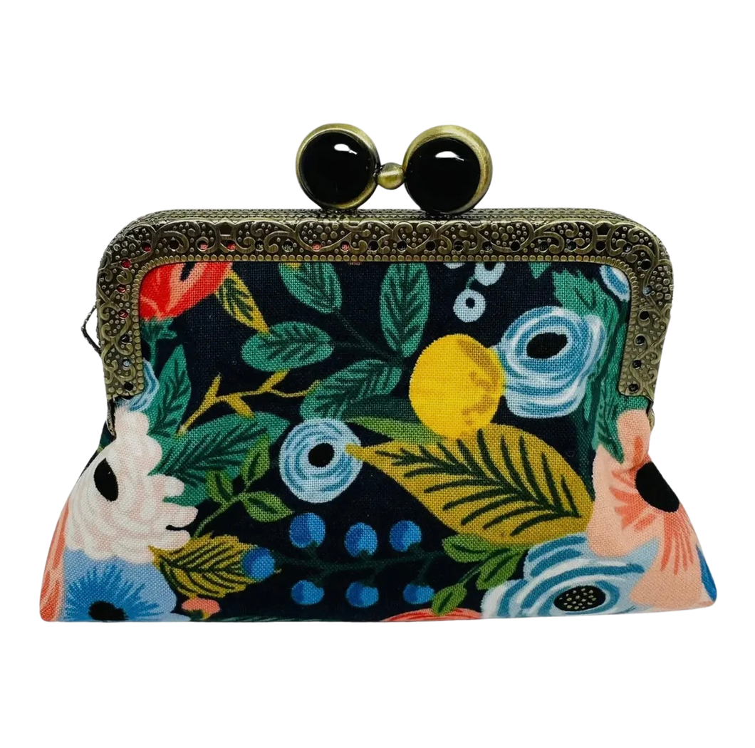 Black floral medium coin purse