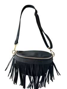 Black fringe fanny pack