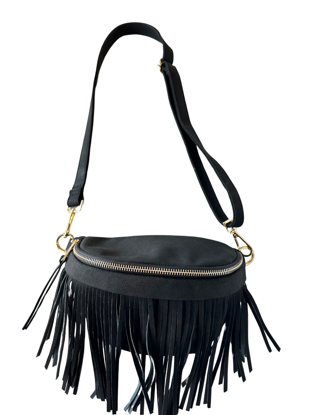 Black fringe fanny pack