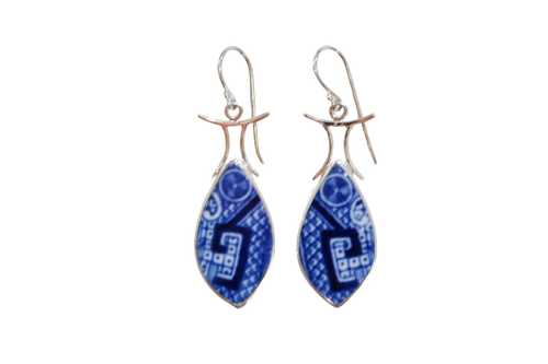 Blue Willow Geometric Torii Earrings