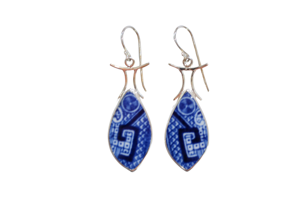 Blue Willow Geometric Torii Earrings