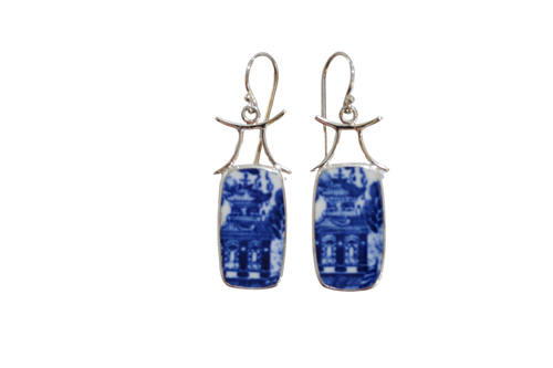 Blue Willow Pagoda Torii Earrings