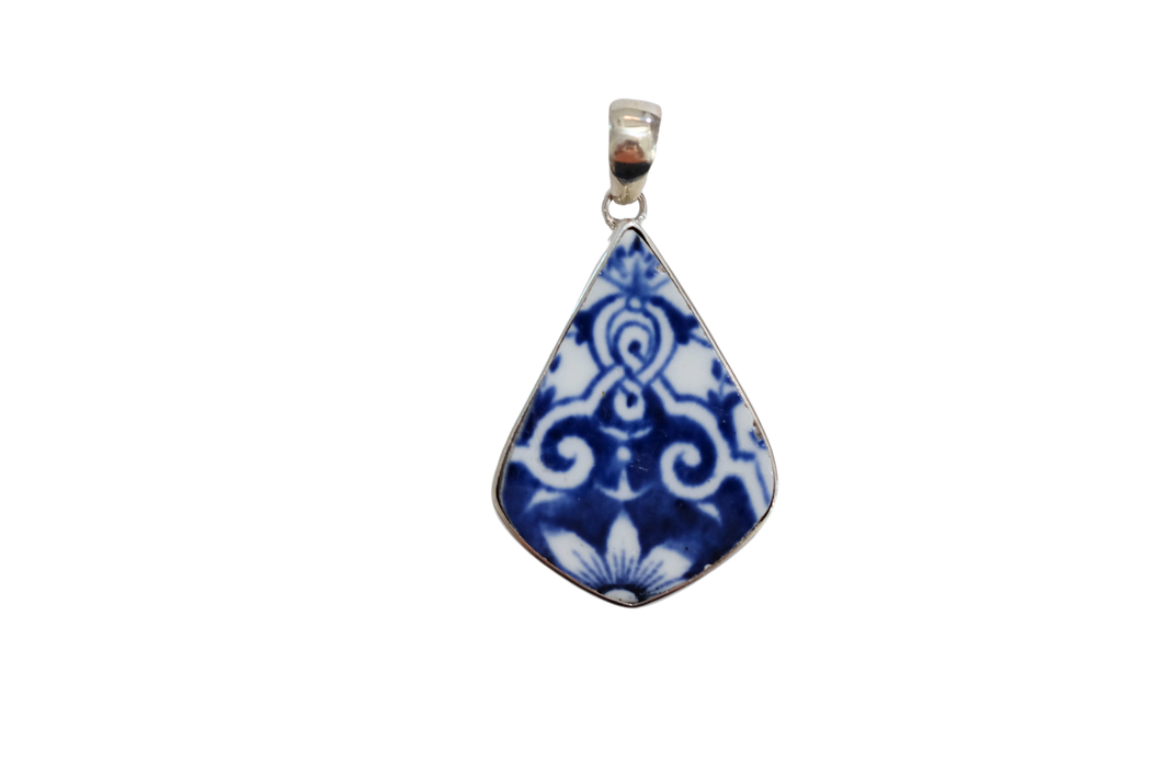 Blue and White Scroll Pendant