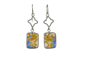 Blue and gold rectangle earrings