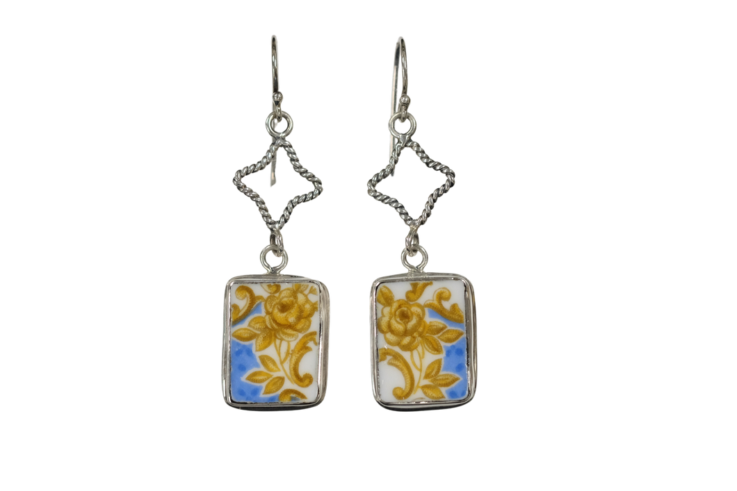 Blue and gold rectangle earrings