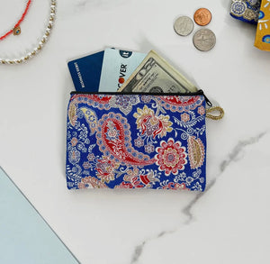 Blue and red paisley pouch