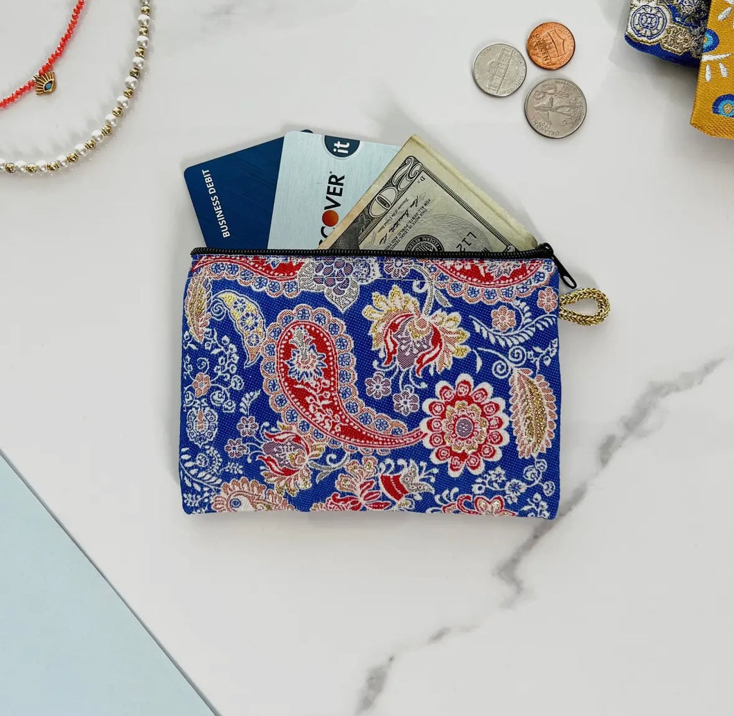 Blue and red paisley pouch