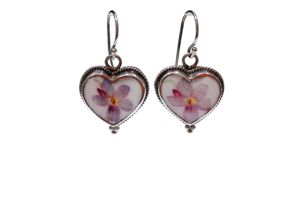 Lavender Floral Heart Earrings