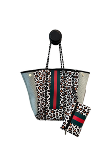 Leopard stripe neoprene large purse