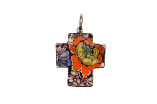 Orange and purple cross pendant