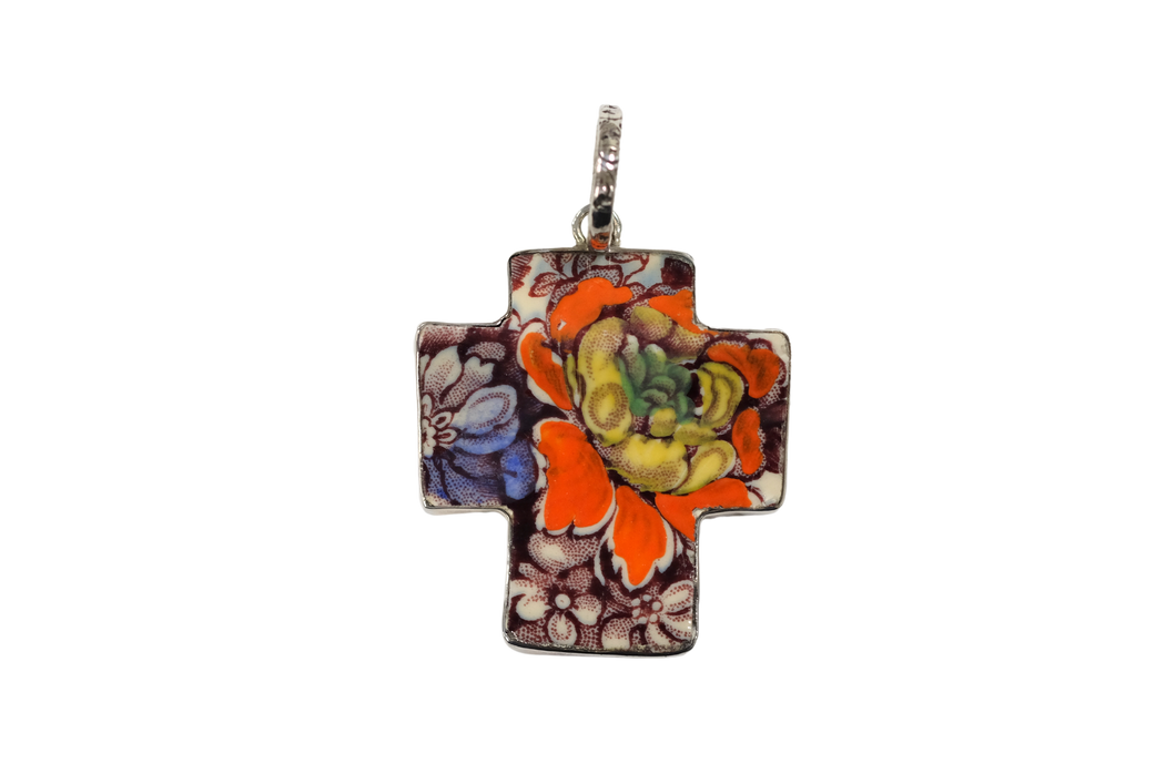 Orange and purple cross pendant