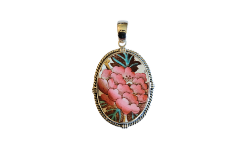 Oval Rope Pink and Turquoise Floral Pendant