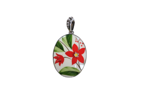 Oval retro poinsettia pendant