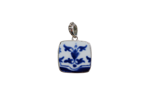 Petite Blue and White Square Pendant