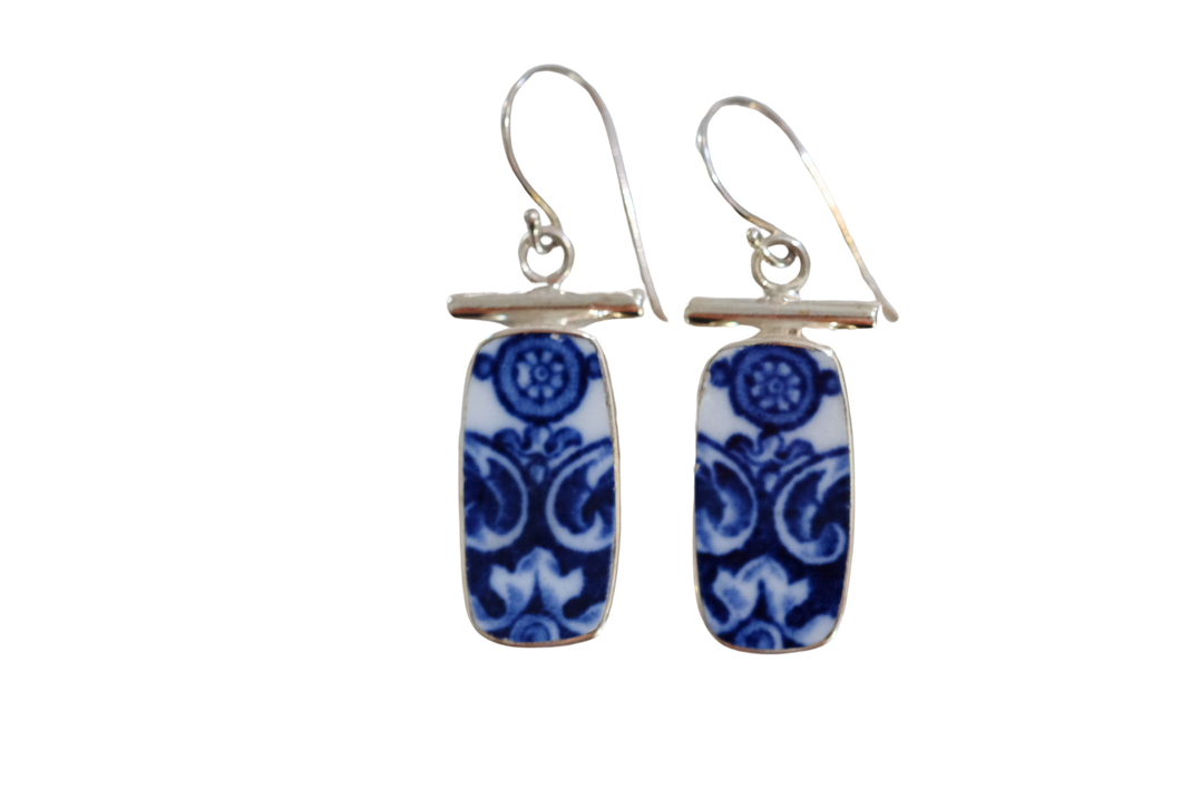 Rectangle Blue and White Bar Earrings