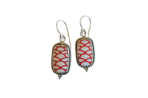 Rectangle Red and White Scales Earrings