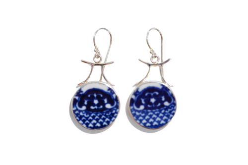 Round Blue and White Torii Earrings