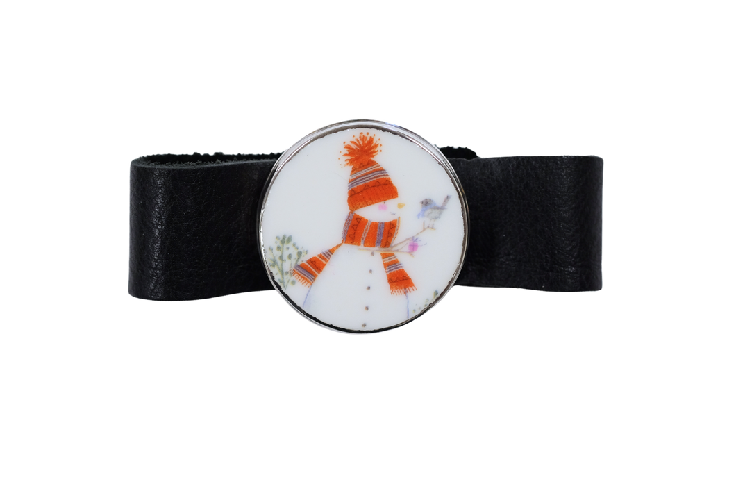 Round snowman leather bracelet