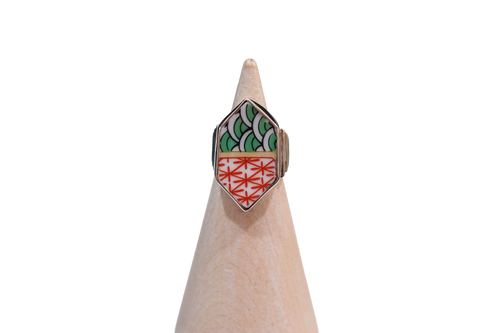 Size 5.5 Orange and Green Geometric Ring