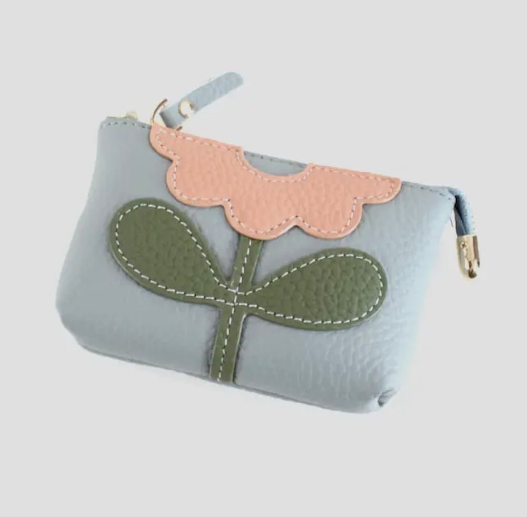 Steel blue applique coin purse