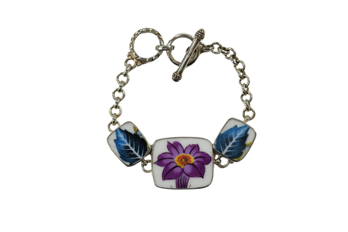 Teal and purple floral bracelet