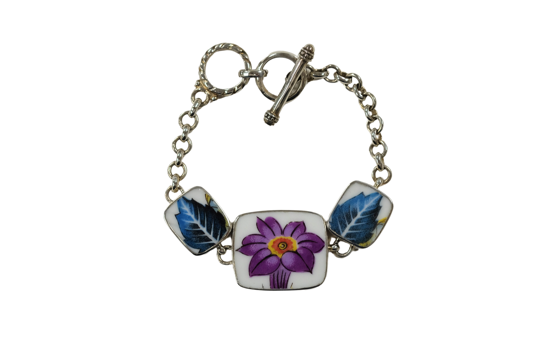 Teal and purple floral bracelet