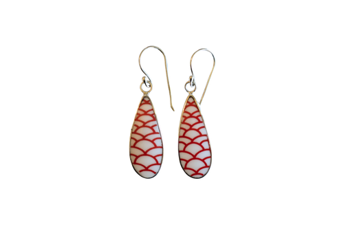 Teardrop Red and White Scales Earrings