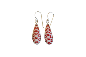 Teardrop Red and White Scales Earrings