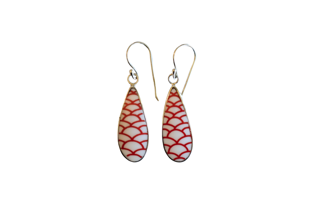 Teardrop Red and White Scales Earrings