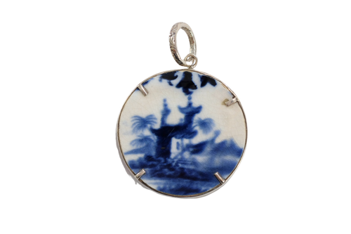 Vintage Blue and White Castle Pendant