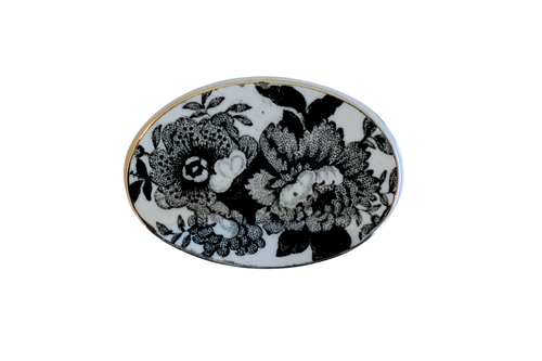 Vintage Floral Black and White Brooch