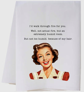 Walk through fire tea towel